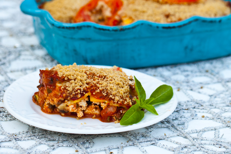 vegan zucchini lasagna with pesto and portobello mushrooms