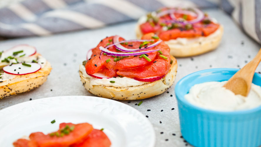 UNBELIEVABLE NY Style Bagels with easy cashew cream cheese and marinated tomato lox | Simple delicious recipe for breakfast or brunch
