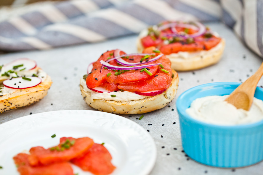 UNBELIEVABLE NY Style Bagels with easy cashew cream cheese and marinated tomato lox | Simple delicious recipe for breakfast or brunch