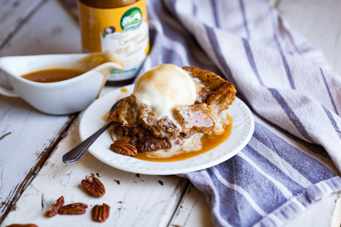 Vegan Butterscotch Bourbon Bread Pudding - SO easy, delicious, and indulgent! The perfect dairy-free Southern dessert. Perfect for brunch, holidays, and entertaining!