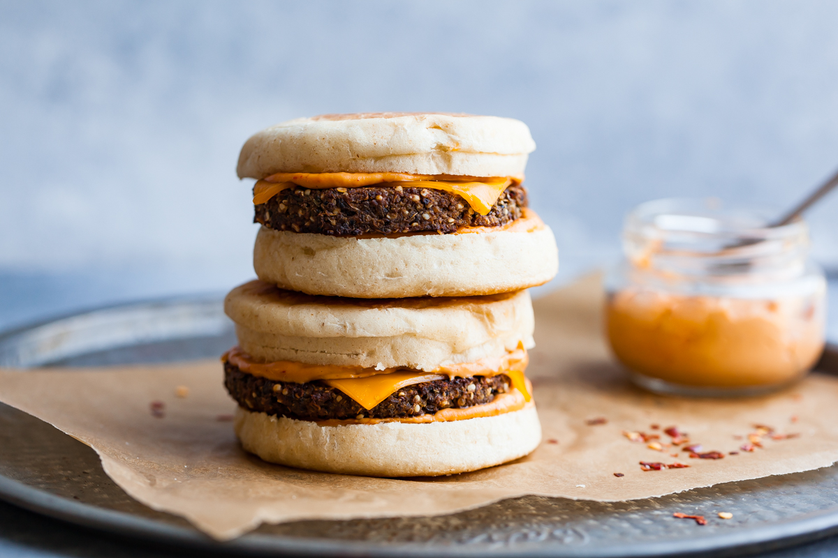 The BEST damn vegan sausage biscuits EVER! Packed with spices and lush maple flavor, these beauties are gluten-free, soy-free, and kid-friendly. The patties are freezer-friendly to boot!