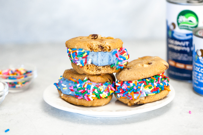 Vegan Smurf Ice Cream Sandwiches - Made with 5 minute no-churn ice cream | Coconut and cashew based | Kid-friendly plant-based dessert