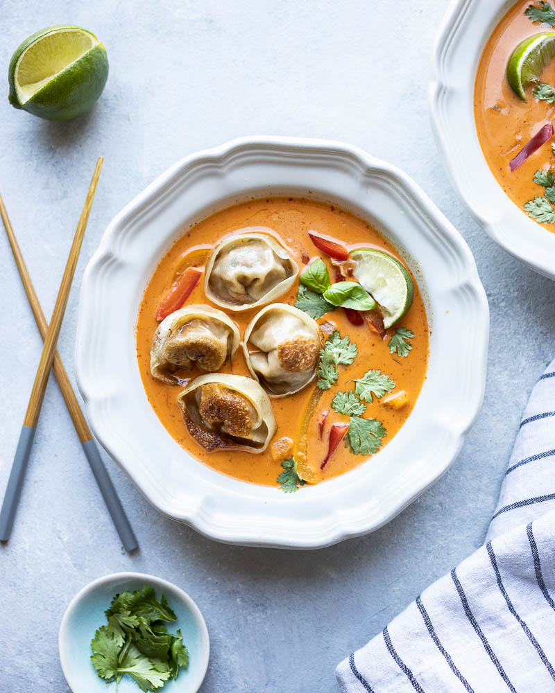 Vegan Red Curry Dumpling Soup | Carrots & Flowers