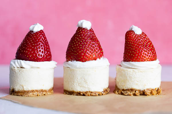 Vegan Santa Hat Cheesecakes | Easy plant-based kid-friendly holiday dessert | Perfect for parties