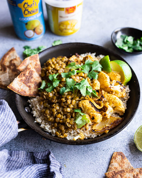 Curry Lentil Cauliflower Bowls | Easy vegan dinner | Plant-based Meal Prep